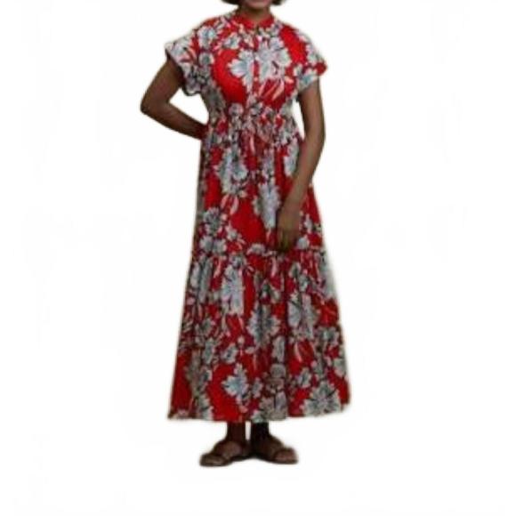 NEW RO'S GARDEN mumi button front midi dress in red - Picture 1 of 3